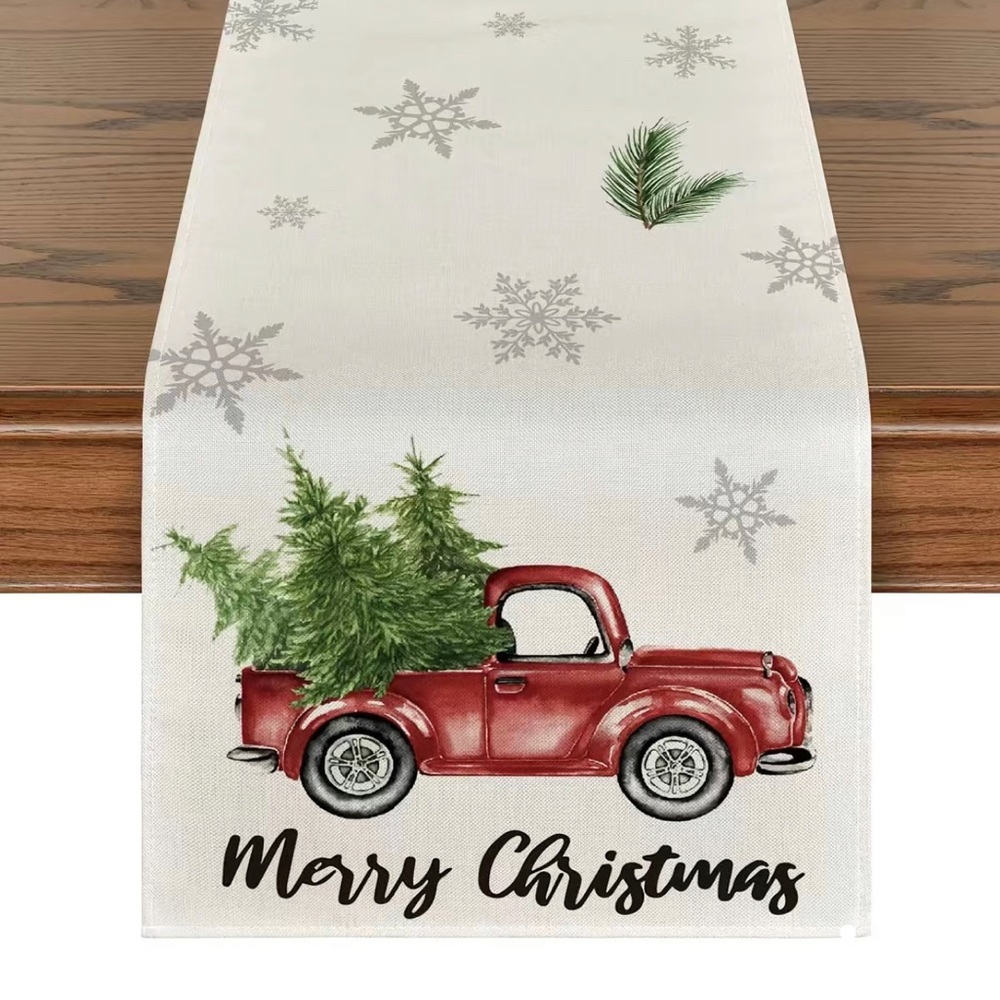 New Merry Christmas Snowflake Table Runner 72x13